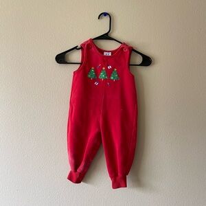 Kelly's Kids Red Christmas Tree Applique Overalls